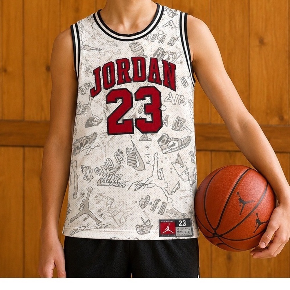 Nike Air Jordan 23 Kids XL Basketball‎ Jersey White All Over Print Mesh Tank